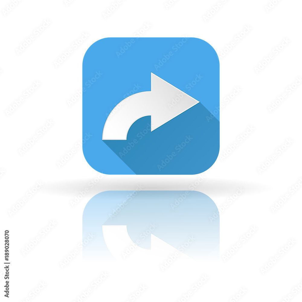 Arrow icon. Blue sign with shadow and reflection. Right arrow Arrow icon. Blue sign with shadow and reflection. Right arrow