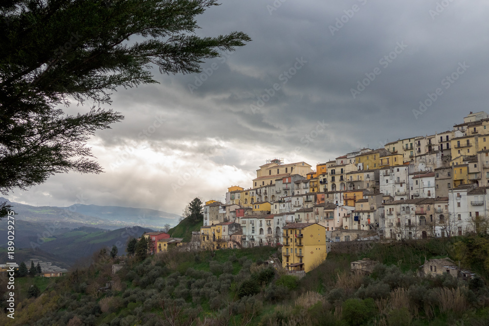 Landscape of typical rural village in south Italy. Calitri, Campania, Italy.