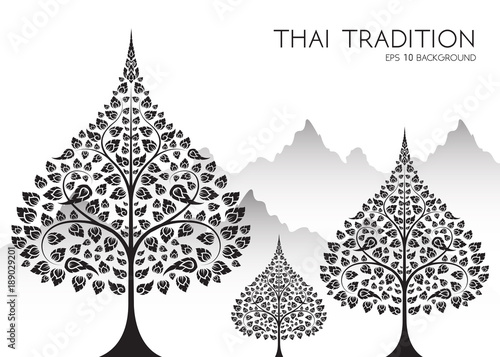 Buddha and Bodhi tree of thai tradition,vesak day,vector
