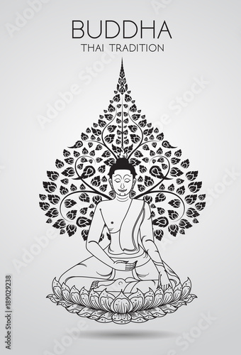 Buddha and Bodhi tree of thai tradition,vesak day,vector