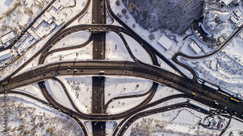 Aerial view of a turbine road interchange in Kiev.