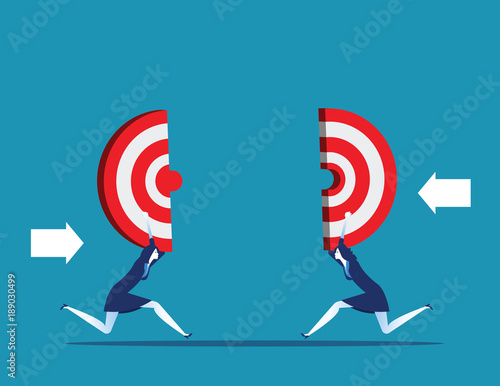 Business holding target. Teamwork to reach success. Concept business vector illustration.