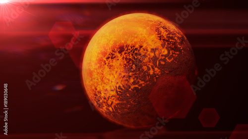 Fototapeta Naklejka Na Ścianę i Meble -  exoplanet, tidally locked alien planet lit by a red star