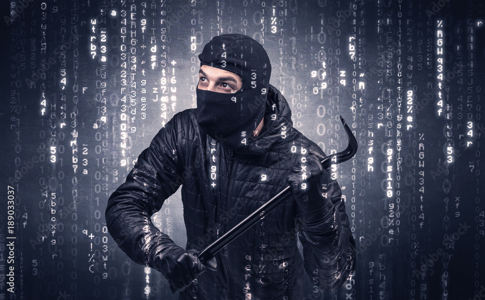 Naklejka premium Burglar in action with encoded concept.