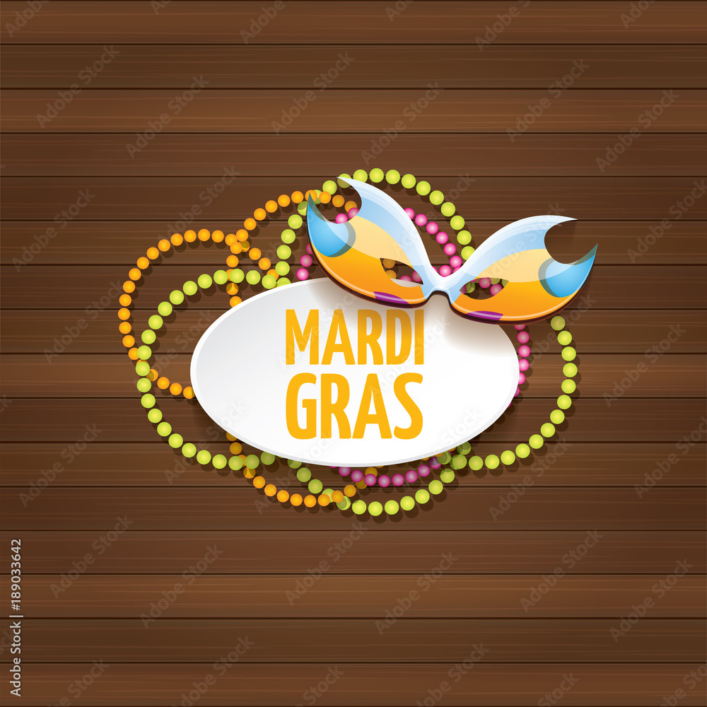 vector new orleans mardi gras carnival label with mask and text on wooden wall background. vector mardi gras party or fat tuesday poster design template vector new orleans mardi gras carnival label with mask and text on wooden wall background. vector mardi gras party or fat tuesday poster design template