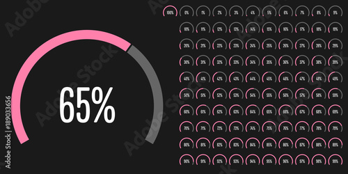 Set of circular sector percentage diagrams from 0 to 100 ready-to-use for web design, user interface (UI) or infographic - indicator with pink