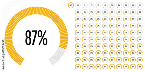 Set of circular sector percentage diagrams from 0 to 100 ready-to-use for web design, user interface (UI) or infographic - indicator with yellow