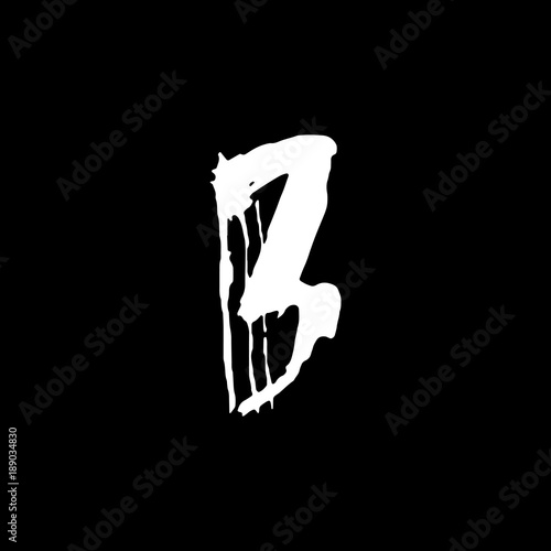 Letter B. Handwritten by dry brush. Rough strokes font. Vector illustration. Grunge style elegant alphabet.