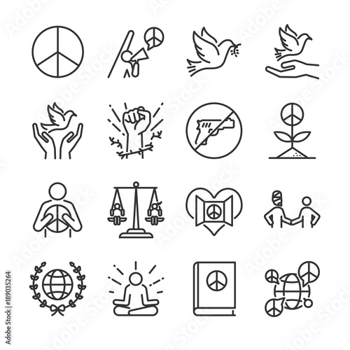 Human rights line icon set. Included the icons as moral, peace, activism, dove, freedom, open mind, global and more.
