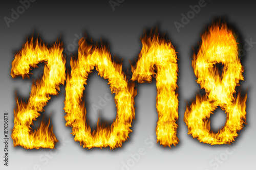 
Number 2018 from fire with grey background. Happy New Year 2018