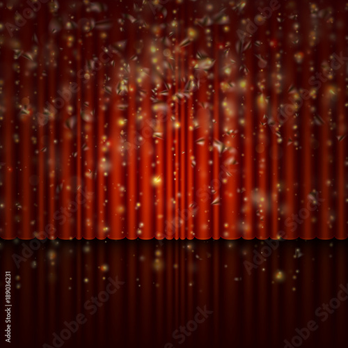 Spotlight on red curtain with glitter light. EPS 10 vector