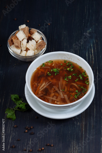 Tasty vegetable soup on the table