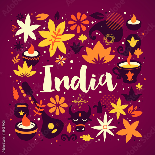 Obraz na plátně India background/banner template with abstract, floral and national elements