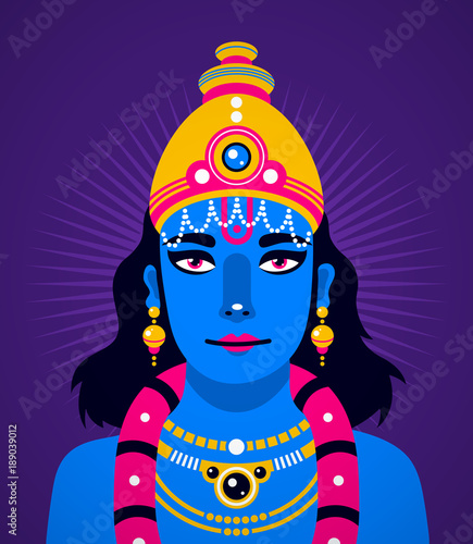 Fotografie Illustration of Krishna on deep violet background
