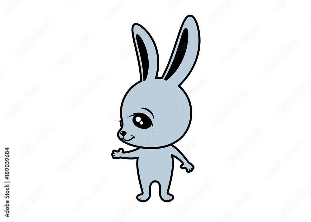 Bunny cartoon character vector illustration. Cute little bunny isolated on white background. Cute gray rabbit character