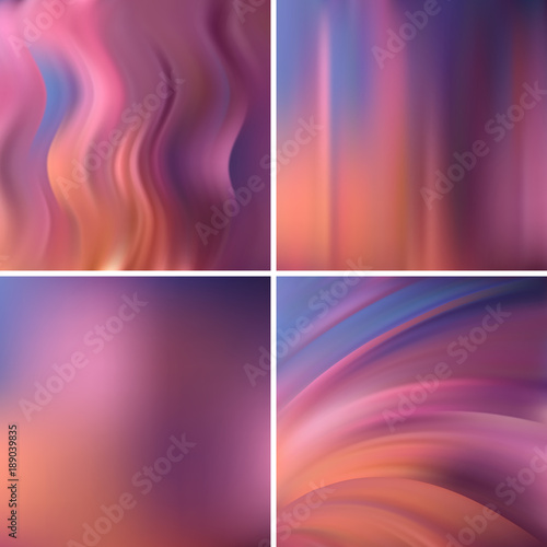 Set of 4 square blurred backgrounds. Vector illustration. Pastel pink, beige, orange colors.