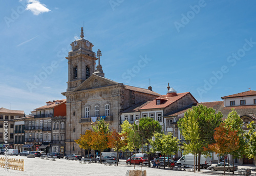 Guimaraes central square with Old Building, Portugal.