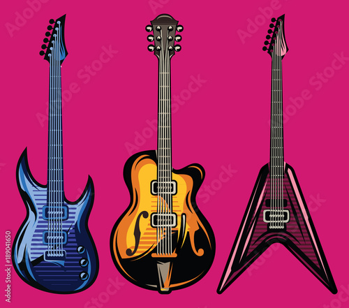 vector set of color electric guitars for poster design