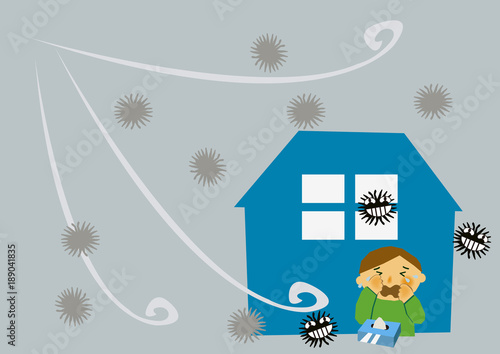 風邪、インフルエンザのイメージイラスト。木枯らし。乾燥。