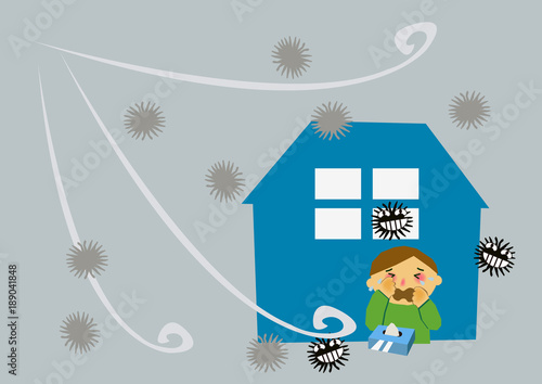 風邪、インフルエンザのイメージイラスト。木枯らし。乾燥。