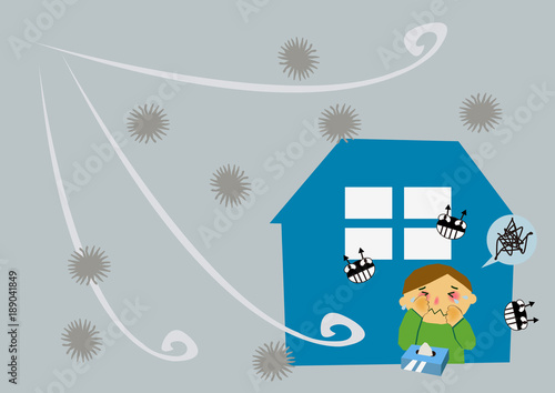 風邪、インフルエンザのイメージイラスト。木枯らし。乾燥。