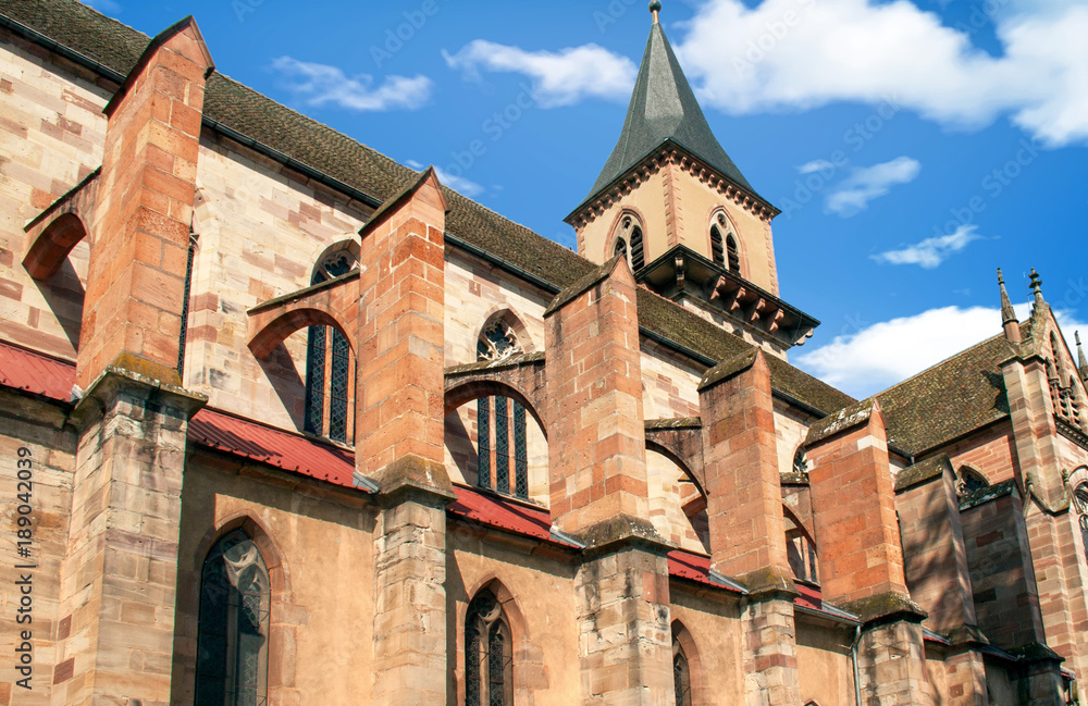 Fototapeta premium Ribeauvillé. Eglise Saint Grégoire, Alsace, Haut Rhin. Grand Est