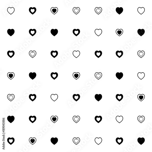 Simple pattern with different cute hearts. Good for surface design, textile, fabric, wrapping paper.