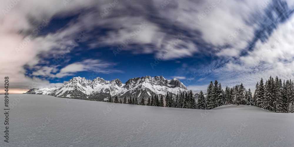 winter wonderland with moving clouds in tirol