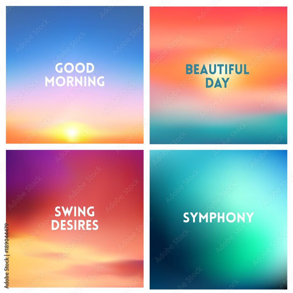 Abstract vector sunset blurred background set. Square blurred background - sky clouds colors With love quotes Abstract vector sunset blurred background set. Square blurred background - sky clouds colors With love quotes