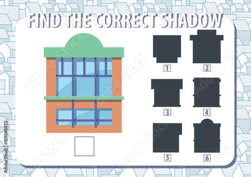 Game for kids. Find the correct shadow of kiosk. Horizontal, album orientation.