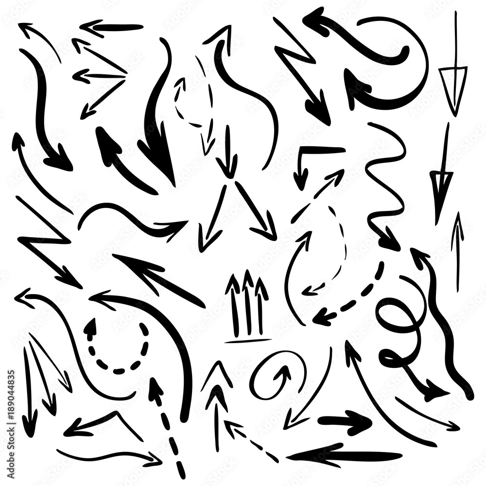Set of hand watercolor drawn arrows isolated on white Set of hand watercolor drawn arrows isolated on white