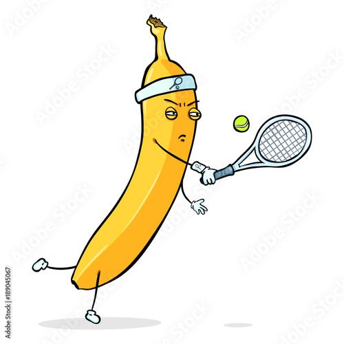 Vector Cartoon Character - Yellow Banana Playing Tennis