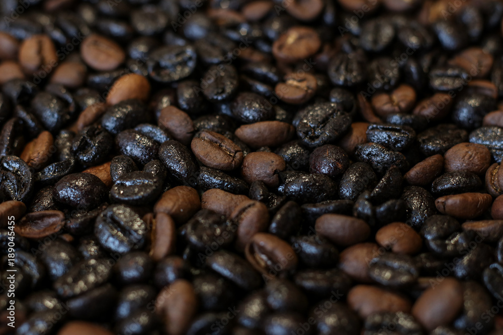 A bland of coffee beans of different roasts A bland of coffee beans of different roasts