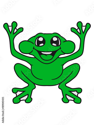 glücklich spaß fröhlich winken frosch klein süß niedlich quak comic cartoon clipart