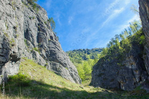 Wide ravine with narrow pathway in Altai mountains