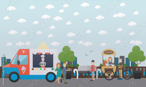 City embankment concept vector flat illustration