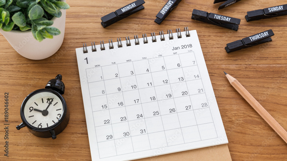 Calendar 2018 with clock