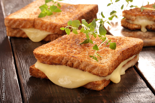 Obraz na plátně Fresh toast with cheese and herbs