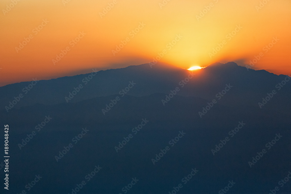 Sunrise over Himalayan Mountains Seen from Nagarkot, Nepal