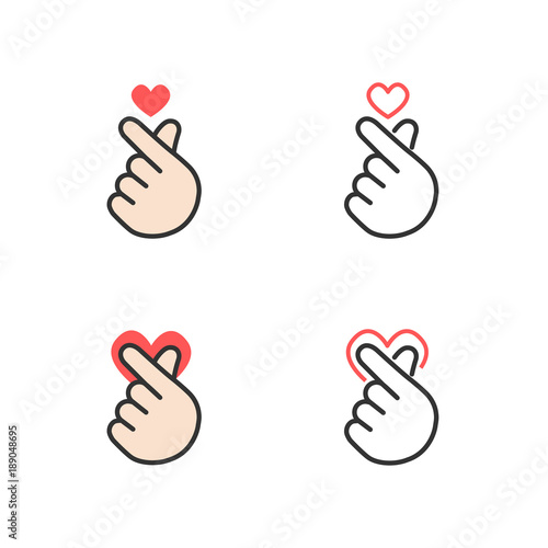 Icon of hand making small heart, I love you or mini heart sign isolated on white background, vector illustration