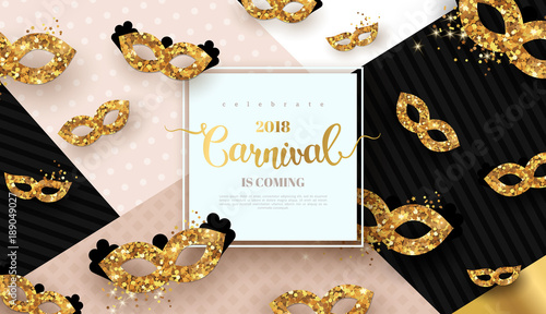 Carnaval card with golden masks