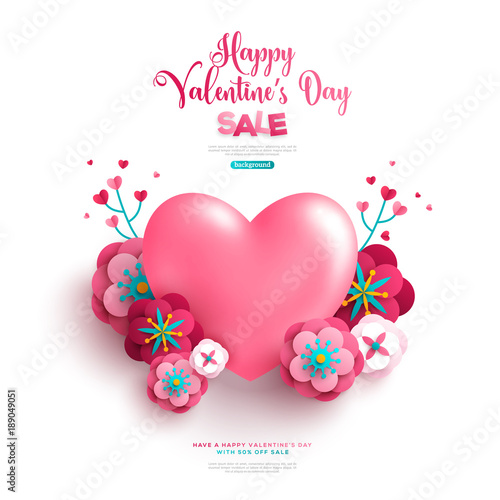 Heart with paper cut flowers and branches