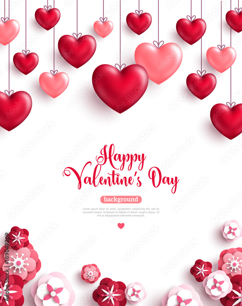 Fototapeta premium Tło valentine's day z papieru cięte kwiaty