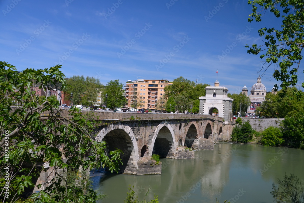 Milvian Bridge on river Tiber in Rome
