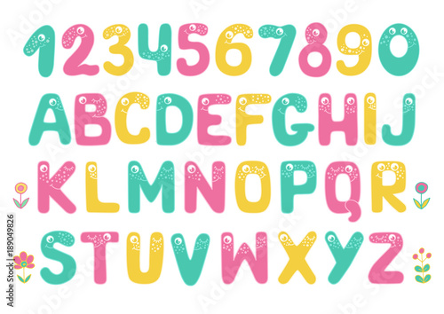 Kids alphabet with eyes and numeral