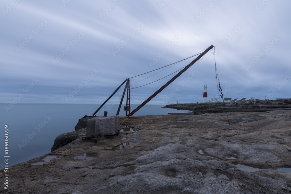 The lighthouse and lifting crane at Portland Bill in Dorset.