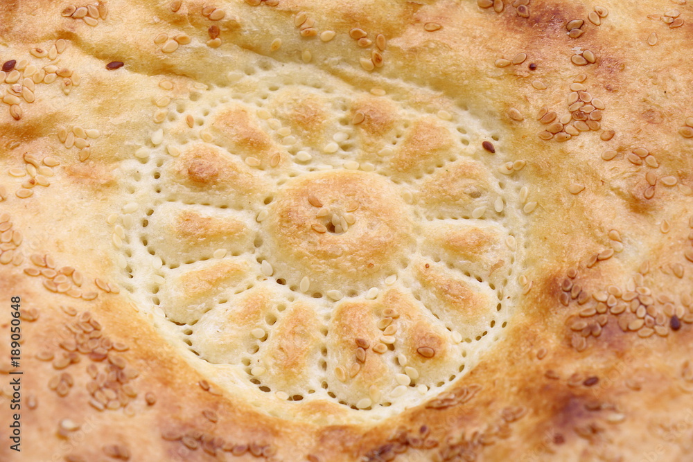 Pita bread with sesame seeds close-up Pita bread with sesame seeds close-up