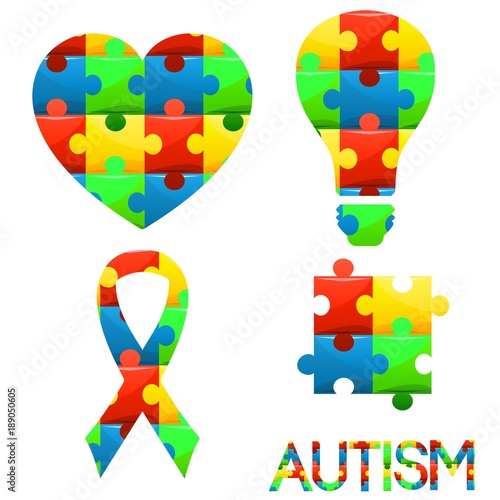World autism awareness day.Puzzle text of autism in different colors. Medical,healthcare related design isolated on white background