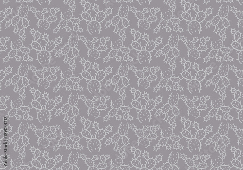 Hand drawn cactus vector pattern in a gray color palette