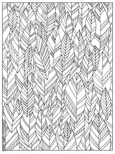 Hand drawn Uncolored Abstract Adult Coloring book page with autumn leaves. Can be used as adult coloring book, coloring page, card, illustration vector